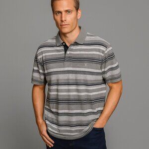 Vintage Esprit Men’s 2XL Striped Taupe Polo Shirt Cotton Blend Classic Retro 90s